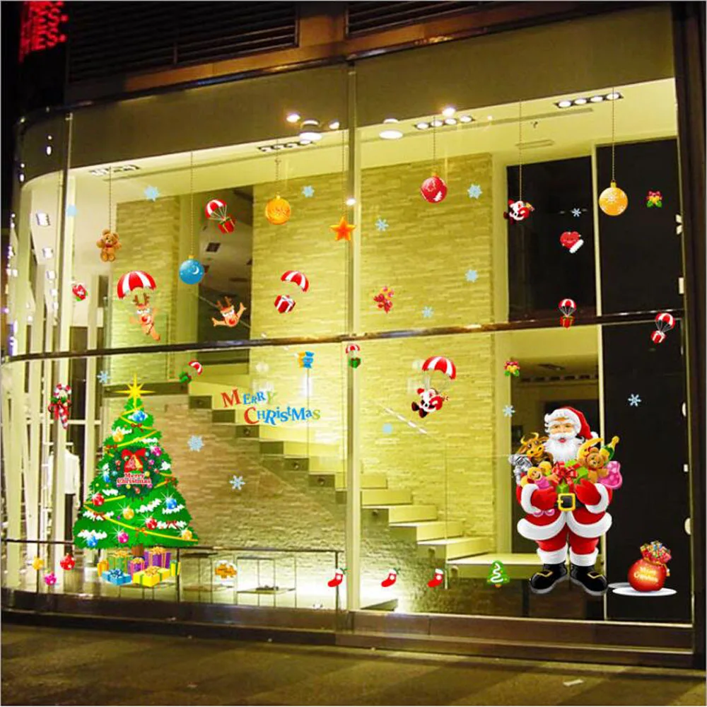 christmas stickers for window decoration large size self adhesive wallpaper decals removbale diy glass wall pictures mural poste | Дом и сад