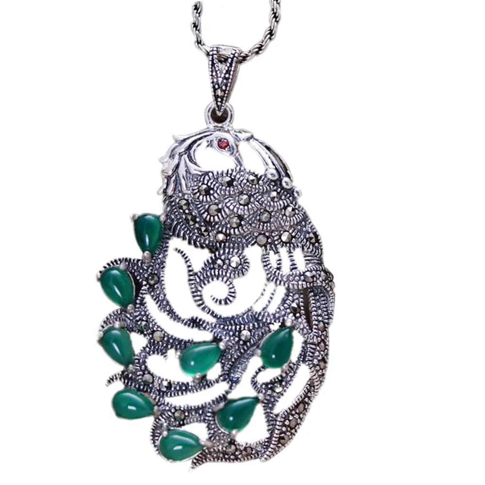 Vintage Thailand Sterling Silver Green Onyx with Marcasite Peafowl Pendant Necklace 18 inches Valentine's Day Gift Free Shipping
Vintage Thailand Sterling Silver Green Onyx with Marcasite Peafowl Pendant Necklace 18 inches Valentine's Day Gift Free Shipping