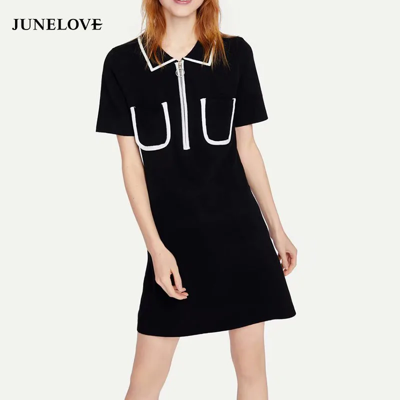 Женское трикотажное платье с коротким рукавом JuneLove винтажное мини на молнии