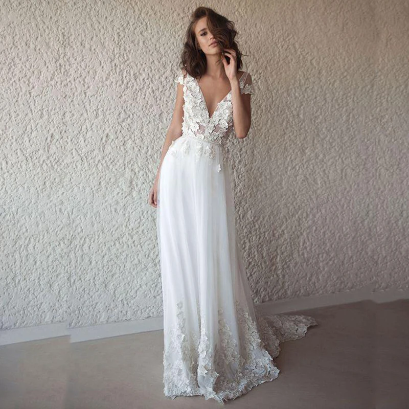 Romantic Beach Boho A Line Wedding Dresses 2019 Deep V Neck Lace Bodice Bohemian Wedding Dress Sexy Backless Bridal Gown
Romantic Beach Boho A Line Wedding Dresses 2019 Deep V Neck Lace Bodice Bohemian Wedding Dress Sexy Backless Bridal Gown