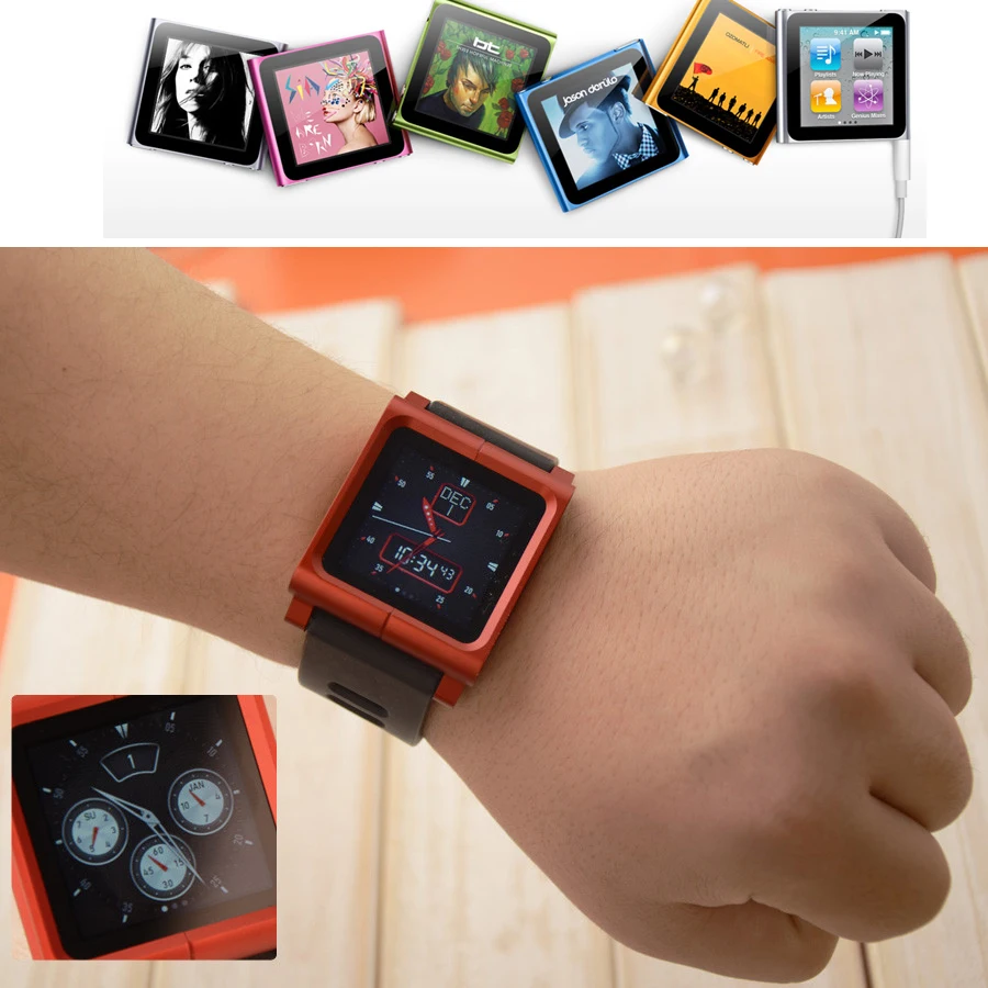 (Красный) чехол с алюминиевым ремешком на запястье для iPod Nano 6 6G + Бесплатная