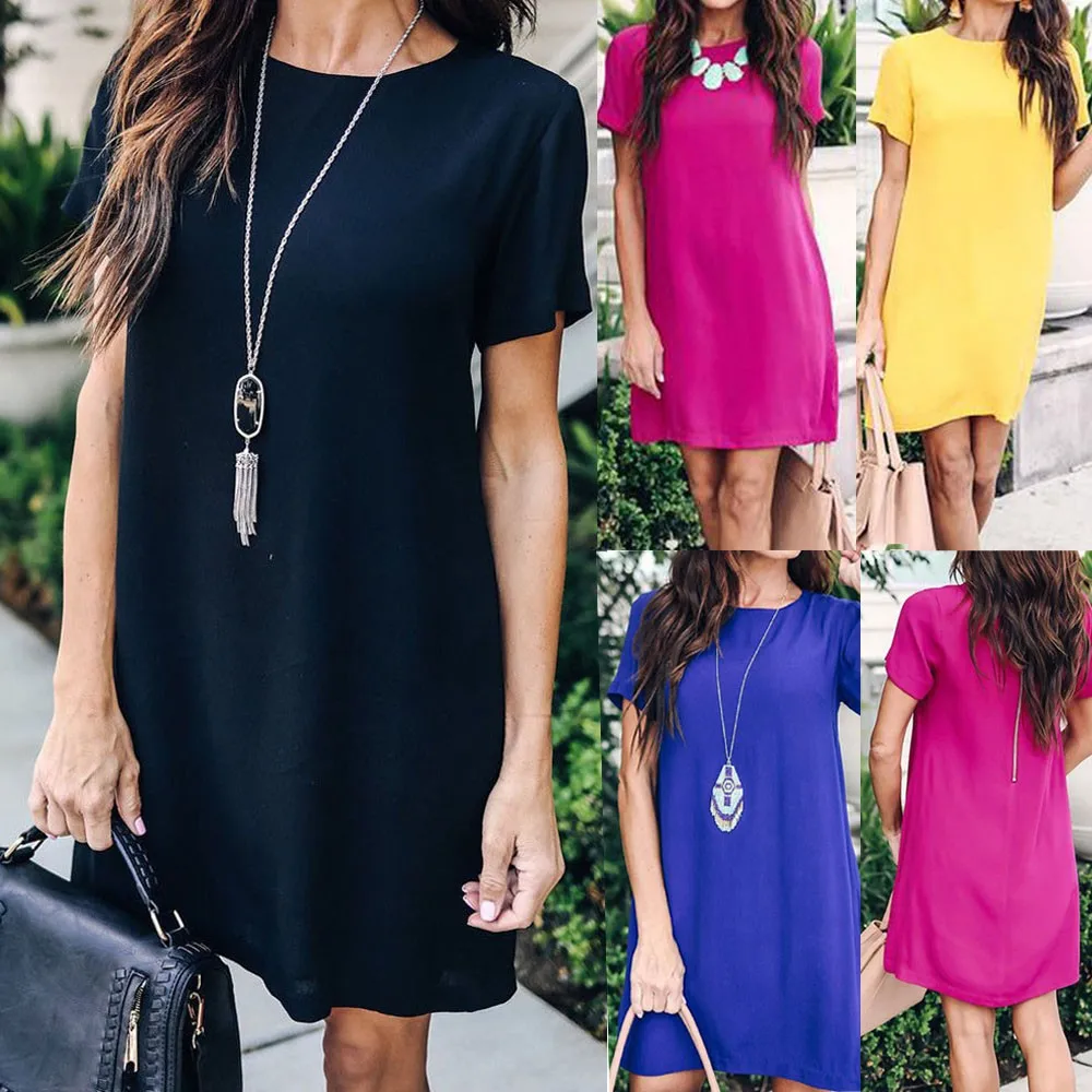 Women Loose Dress Summer Pop Sell Short Sleeve Solid Print Casual Mini Beach Dress With Zipper Dress Above Knee O-Neck
Women Loose Dress Summer Pop Sell Short Sleeve Solid Print Casual Mini Beach Dress With Zipper Dress Above Knee O-Neck
