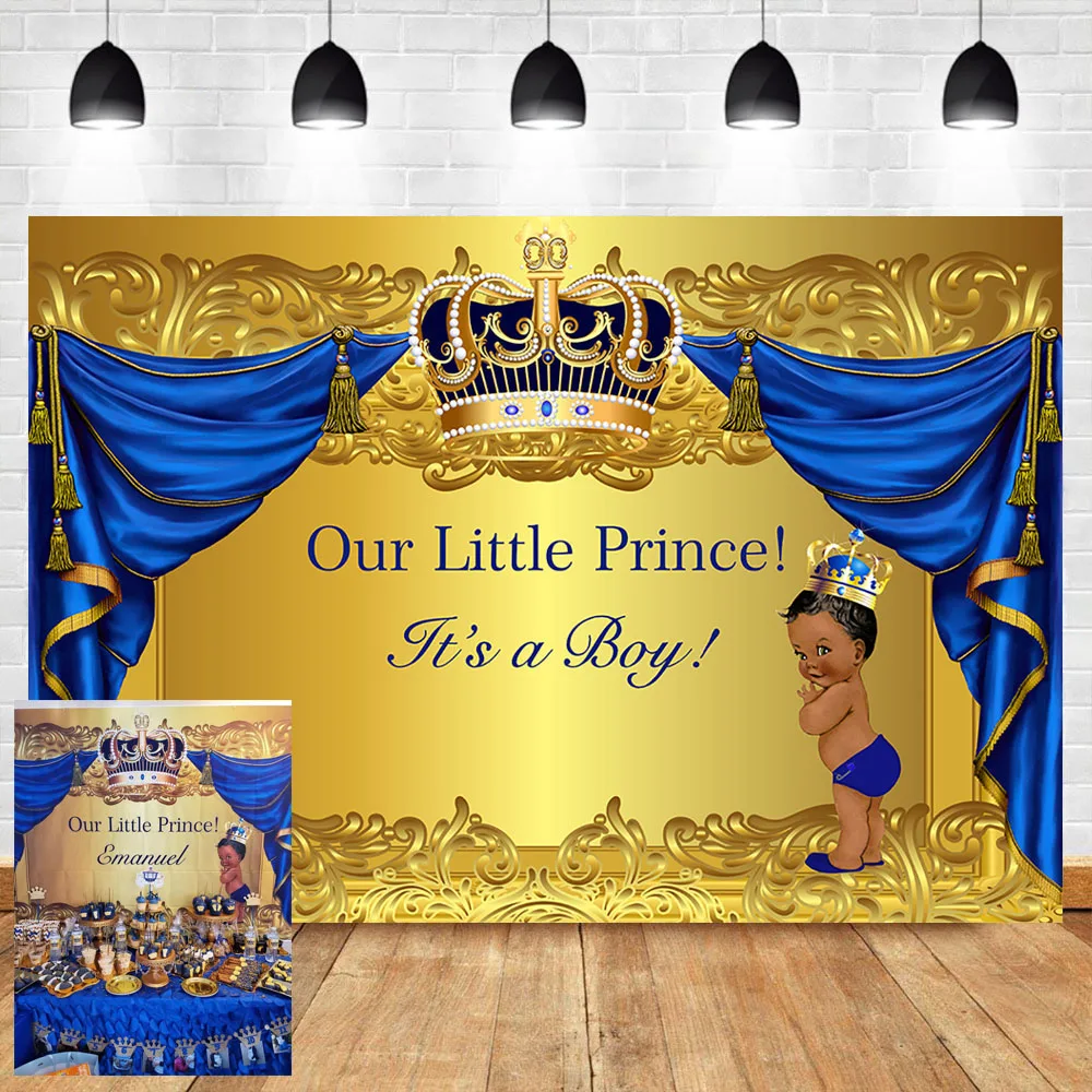 Фотофон Neoback Baby Shower с короной Королевского принца Золотой и синий занавес для
