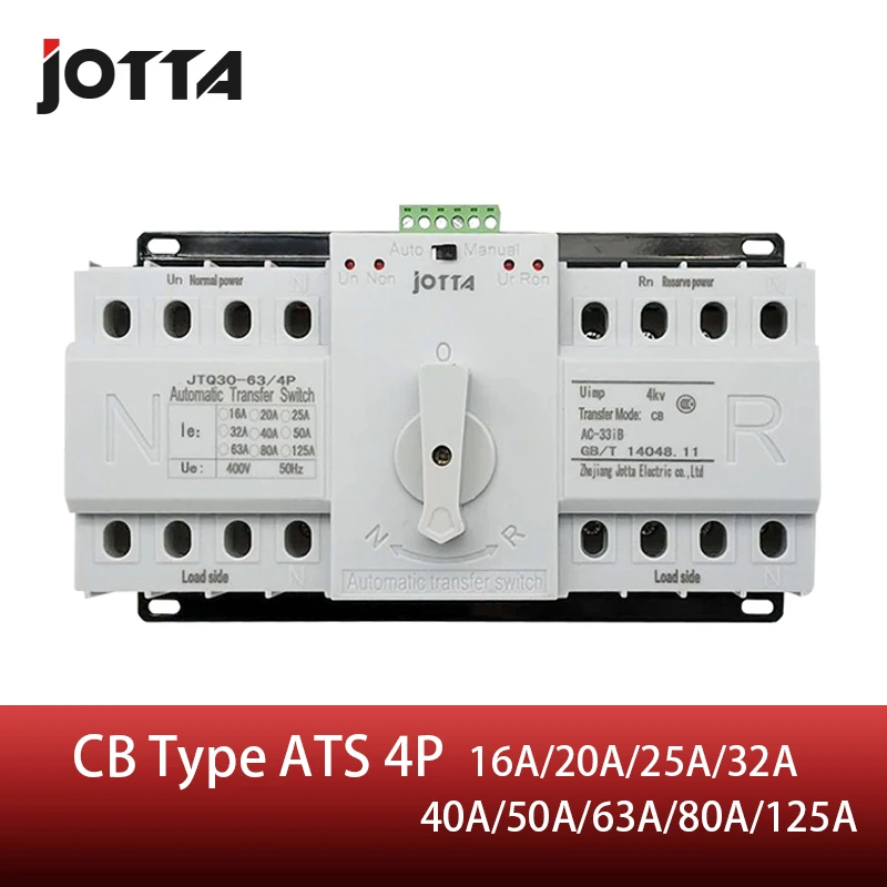 

Jotta ATS 4P Dual Power Automatic Transfer Switch 4P Circuit Breaker MCB AC 230V 16A 20A 25A 32A 40A 50A 63A 80A 125A