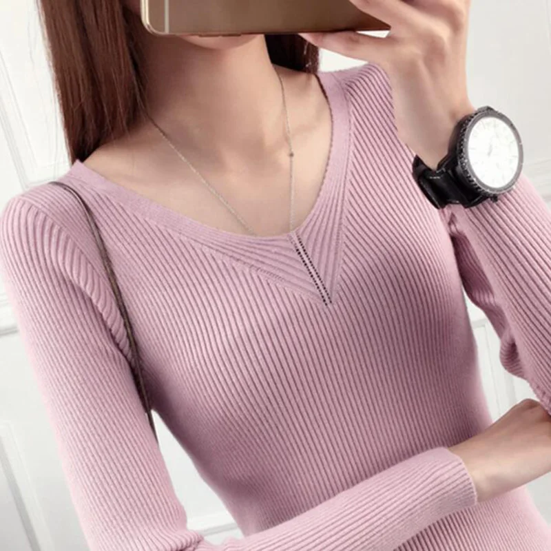 New 2018 Knitted V-neck Sweater Fashion Women Autumn High Stretch Striped Pullover Long Sleeve Slim Sweater Women Pull Femme
New 2018 Knitted V-neck Sweater Fashion Women Autumn High Stretch Striped Pullover Long Sleeve Slim Sweater Women Pull Femme