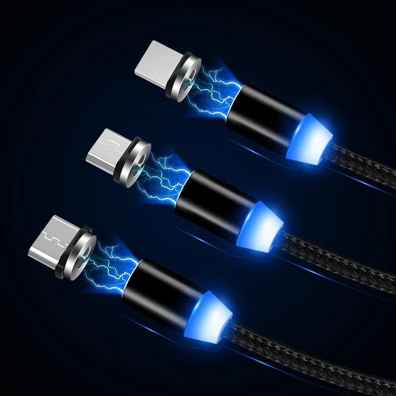 Магнитный светодиодный Магнит Micro USB зарядный кабель для iPhone Android Type C провод