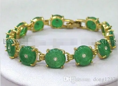 Crystal Inlay Green Jades Jewelry Bracelet 7.5" AAA G3A>>> women jewerly Free shipping