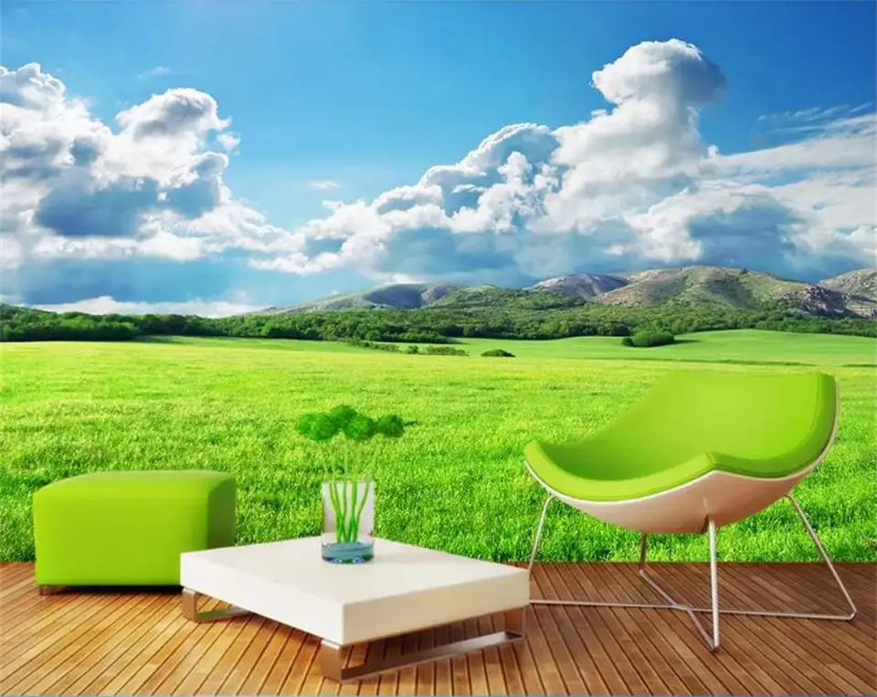 

Пользовательские размеры 3D фото обои росписи гостиной диван ТВ фон обои голубое небо зеленая трава 3d картина обои домашний декор