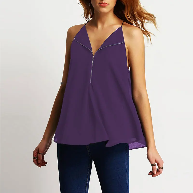 Off Shoulder Sleeveless V-Neck Zipper Camis Summer Chiffon Blouse Women Spaghetti Strap Backless Casual Solid Blouses 7Q1181
Off Shoulder Sleeveless V-Neck Zipper Camis Summer Chiffon Blouse Women Spaghetti Strap Backless Casual Solid Blouses 7Q1181