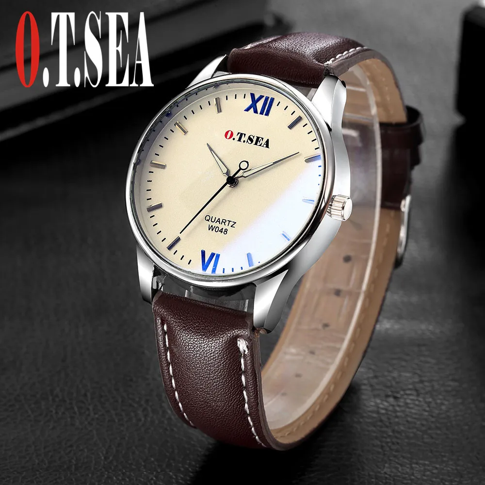 Luxury O.T.SEA Brand Blue Ray Glass Faux Leather Watches Men Military Sports Quartz Wrist Watch Relogio Masculino W048 | Наручные часы