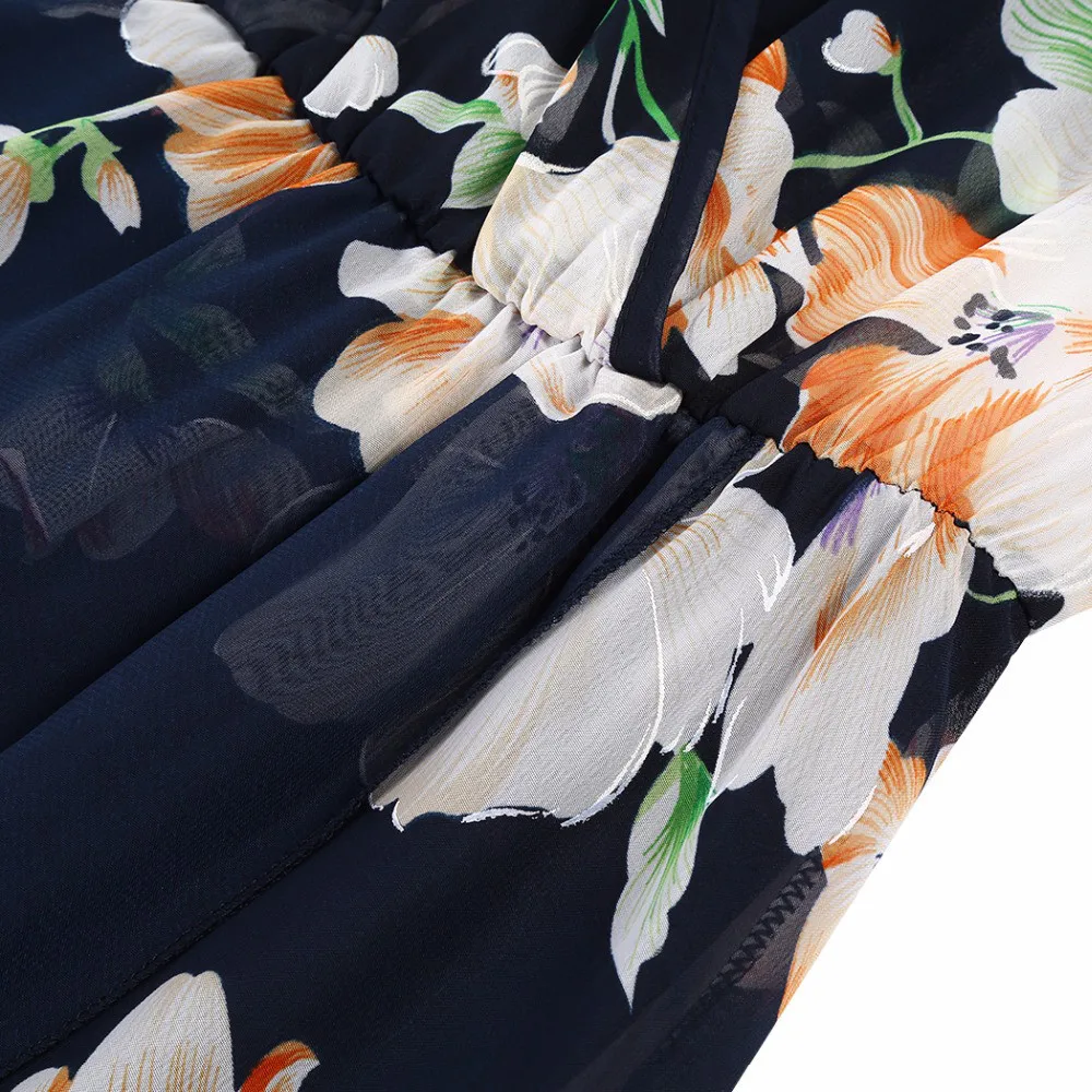 Пикантное платье с разрезом для женщин цветочный принт длинный рукав v-образный