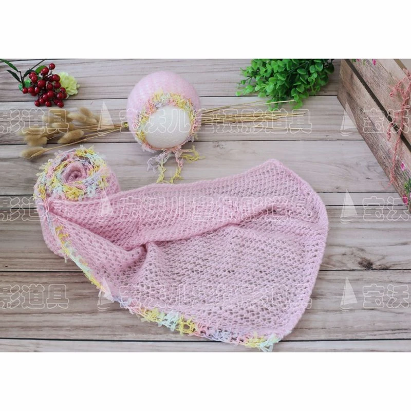 Newborn Lace Hat and Wrap outfit Knit Mohair Soft Baby Jersey Warp set Photography Props Layer Fabric | Мать и ребенок