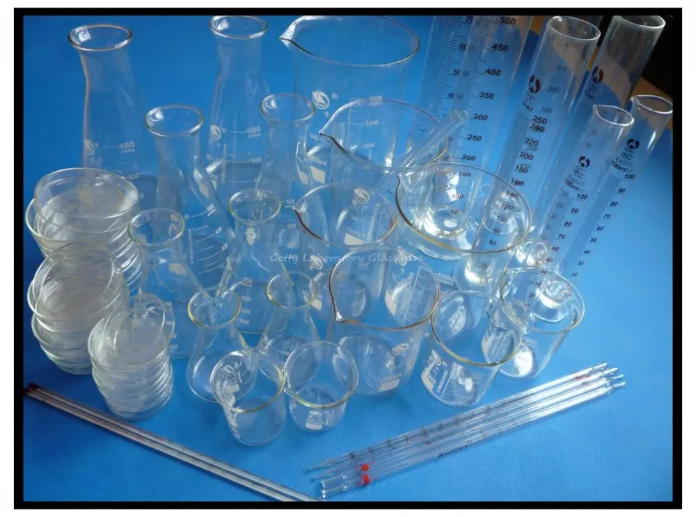 

Free Shipping, Lab Glassware Kit (Beak, Erlenmeyer flask, Measuring Cylinder, Petri Dish, thermometer)(Borosilicate Glass 3.3)