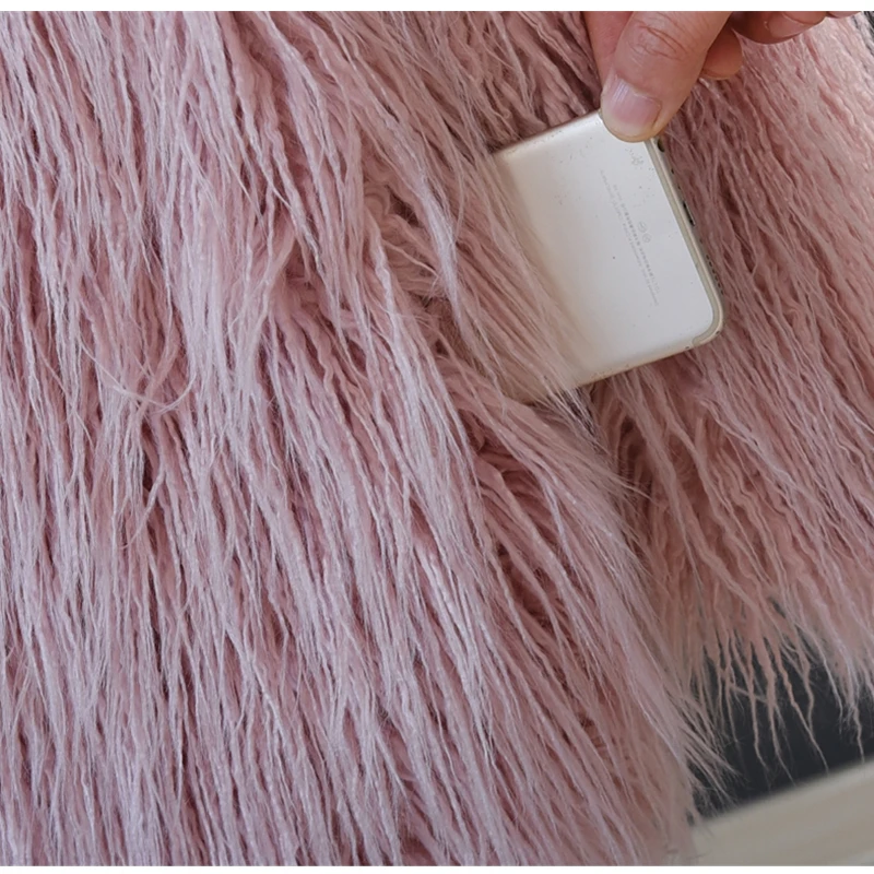 Осень пальто с мехом женский розовый мода slim имитация Монголия овечьем меху