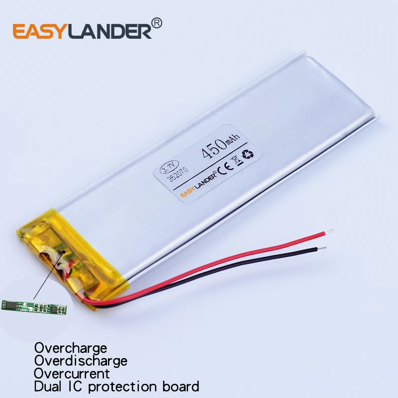 3pcs/Lot 352070 3.7V 450mAh Rechargeable li Polymer Li-ion Battery For E-book MP3 MP4 GPS PSP speaker toys phone 351969
3pcs/Lot 352070 3.7V 450mAh Rechargeable li Polymer Li-ion Battery For E-book MP3 MP4 GPS PSP speaker toys phone 351969