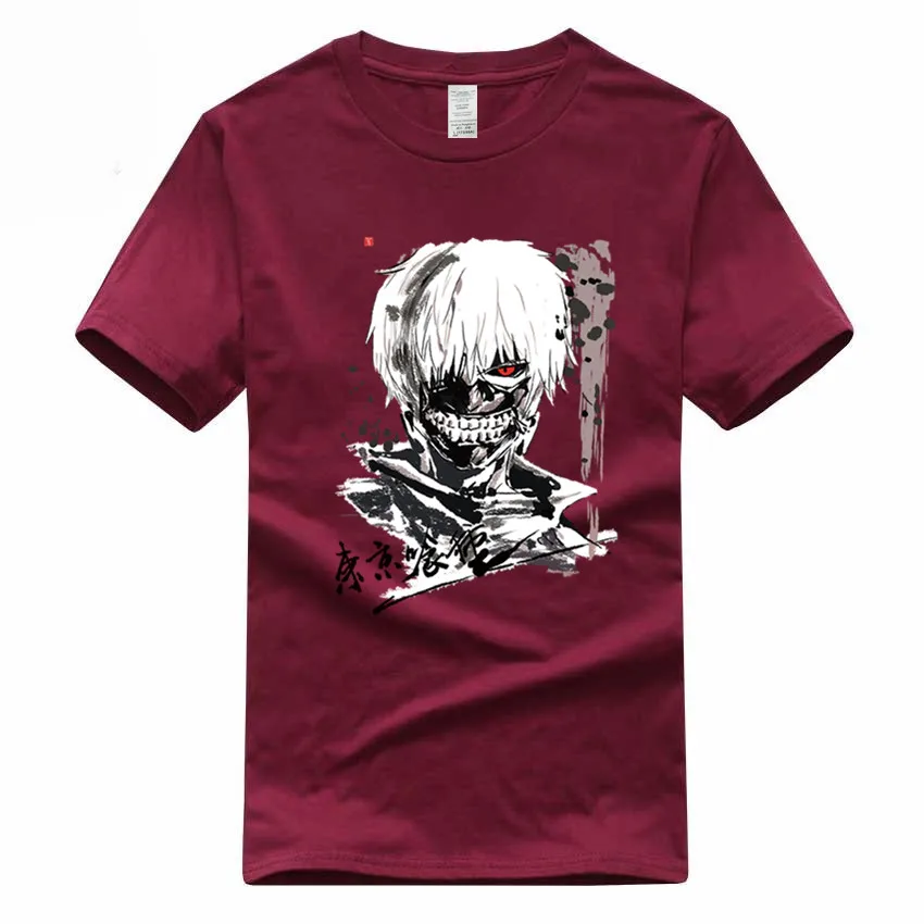 Kaneki Tokyo Ghoul аниме Кен европейский размер 100% хлопковая футболка Летняя