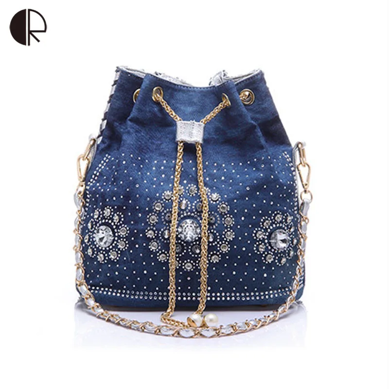 Women Denim Purse Rhinestone Bag With Chain Handle Shoulder Bag Women's Summer Beach Little Cluthes Handmade PU Bucket Bag
Women Denim Purse Rhinestone Bag With Chain Handle Shoulder Bag Women's Summer Beach Little Cluthes Handmade PU Bucket Bag