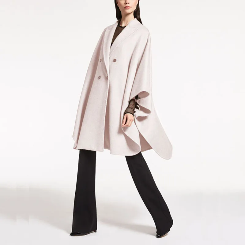 Savabien Solid Long Sleeve Wool Trench Coat Cloak Lapel Loose Casual Oversized Elegant Runway Cape Korean Warm Woolen | Женская одежда