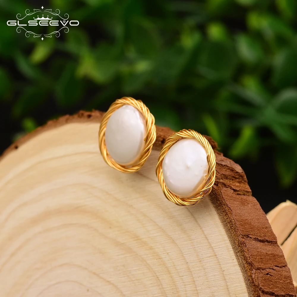 GLSEEVO Natural Fresh Water Baroque Flat Pearl Stud Earrings 925 Sterling Silver For Women Handmade Fashion Fine Jewelry GE0480C
GLSEEVO Natural Fresh Water Baroque Flat Pearl Stud Earrings 925 Sterling Silver For Women Handmade Fashion Fine Jewelry GE0480C