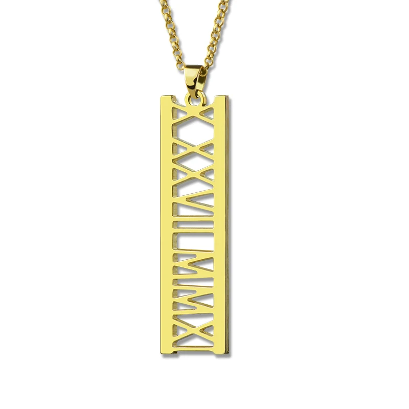 AILIN Gold Color Roman Numeral Necklace Vertical Date Necklace Cut Out Roman Numeral Anniversary Necklace Wedding Gift
AILIN Gold Color Roman Numeral Necklace Vertical Date Necklace Cut Out Roman Numeral Anniversary Necklace Wedding Gift