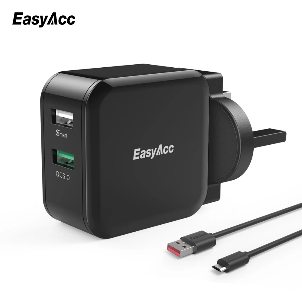EasyAcc Quick Charge 3 0 30 Вт настенное зарядное устройство 2-портовый смарт-адаптер для