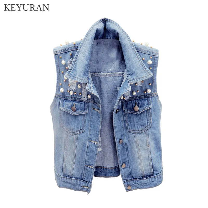 Spring Autumn Women Sleeveless Jacket Beaded Denim Vest Short Vintage Hole Jeans Outwear Plus size Female Casual Tops Waistcoats
Spring Autumn Women Sleeveless Jacket Beaded Denim Vest Short Vintage Hole Jeans Outwear Plus size Female Casual Tops Waistcoats