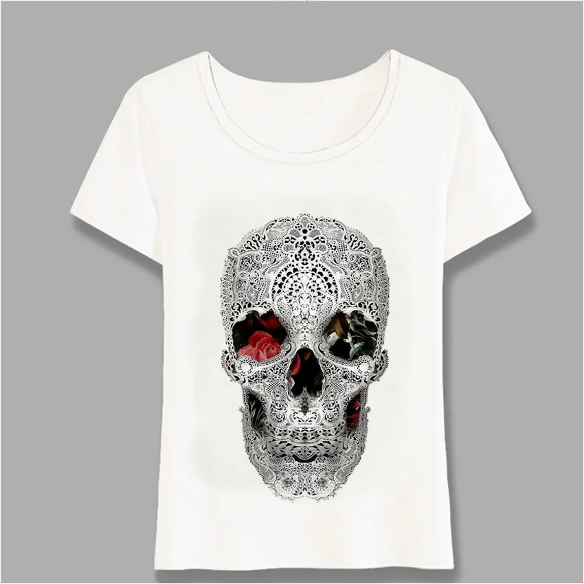 Fashion Women T Shirt Day Of The Dead Sugar Skulls Print T-Shirt Mini Casual Tops Girl Punk Tees Hipster Short Sleeve Harajuku | Женская