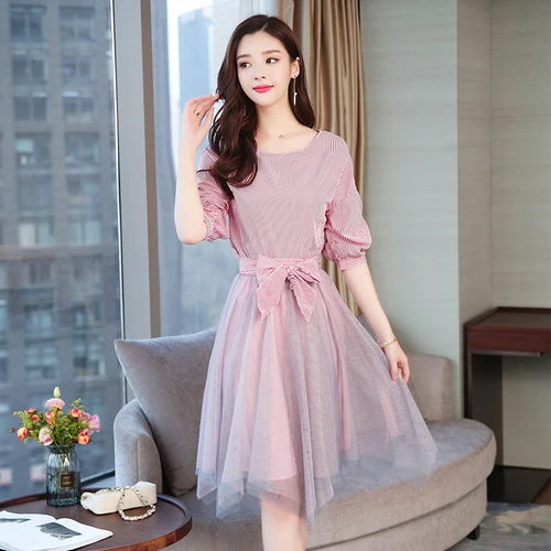 Summer Half Lantern Sleeve O-neck Vestido Knee-length Bow Mesh Women Dress Fashion And Brief Irregular Womens Dresses
Summer Half Lantern Sleeve O-neck Vestido Knee-length Bow Mesh Women Dress Fashion And Brief Irregular Womens Dresses