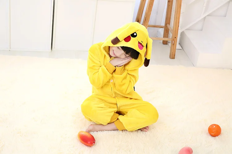 Детские костюмы-комбинезон Pokemon Pikachu зимняя Фланелевая пижама с животными для