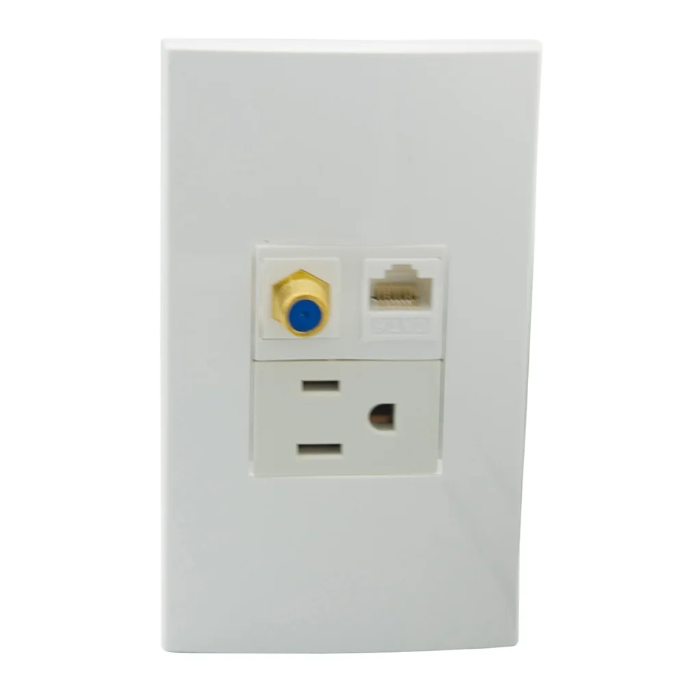 1 Gang No Screw US Power Socket 1 Port CAT6 RJ45 1 Port F RG6 TV Female To Female Wall Plate
1 Gang No Screw US Power Socket 1 Port CAT6 RJ45 1 Port F RG6 TV Female To Female Wall Plate