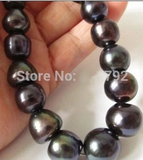 

Free shopping! HUGE NATURAL 18"12-13MM SOUTH SEA GENUINE BLACK GREEN PEARL NECKLACE