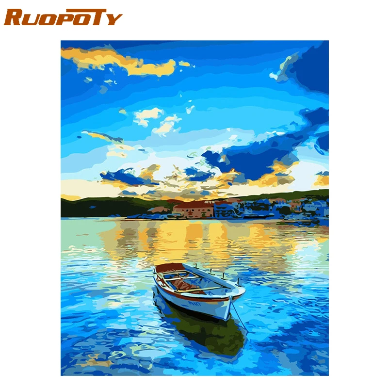 RUOPOTY рамка для озерной лодки DIY Краска по номерам краска каллиграфии акриловая