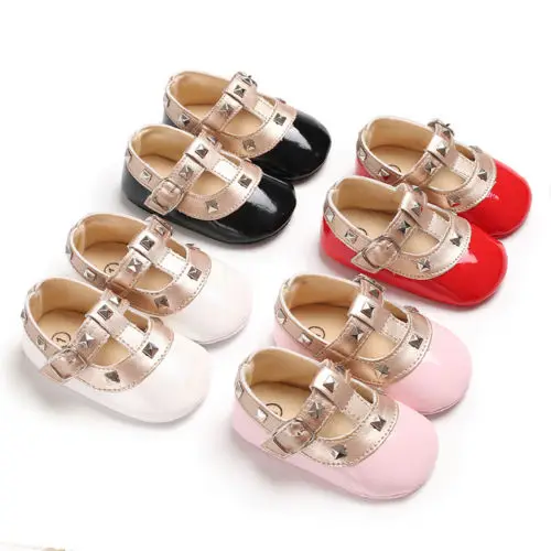 FOCUSNORM New Infants Girls First Walkers Chrstening Wedding PU Glossy Shiny Satin Bow Slip On Shoes AU |