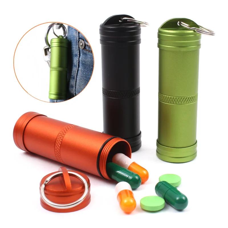 

A18 Aluminum alloy fully sealed waterproof tank outdoor emergency medicine bottle waterproof storage key chain EDC survival