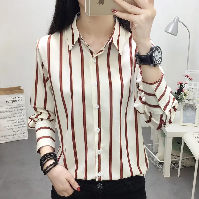 Women Fashion Long Sleeve Turn-down Collar Striped Loose Blouse Shirts Autumn Thin Tops Casual Office Shirt Blusas
Women Fashion Long Sleeve Turn-down Collar Striped Loose Blouse Shirts Autumn Thin Tops Casual Office Shirt Blusas