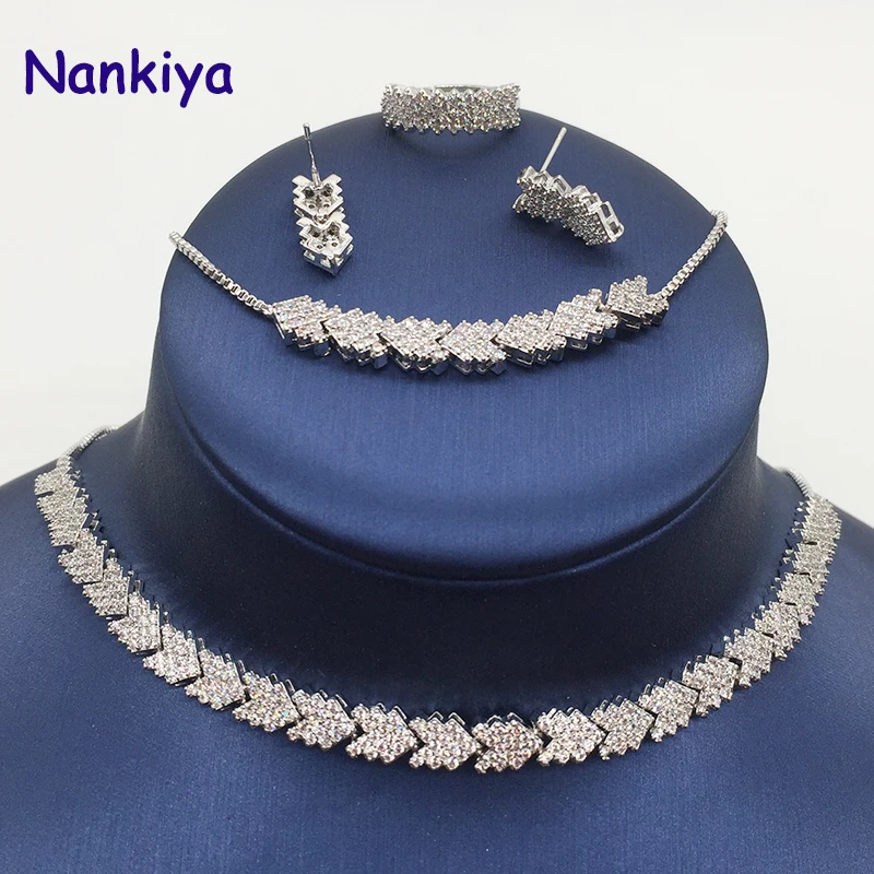Новый комплект украшений Nankiya блестящий Фианит 4 шт. в комплекте ожерелье браслет