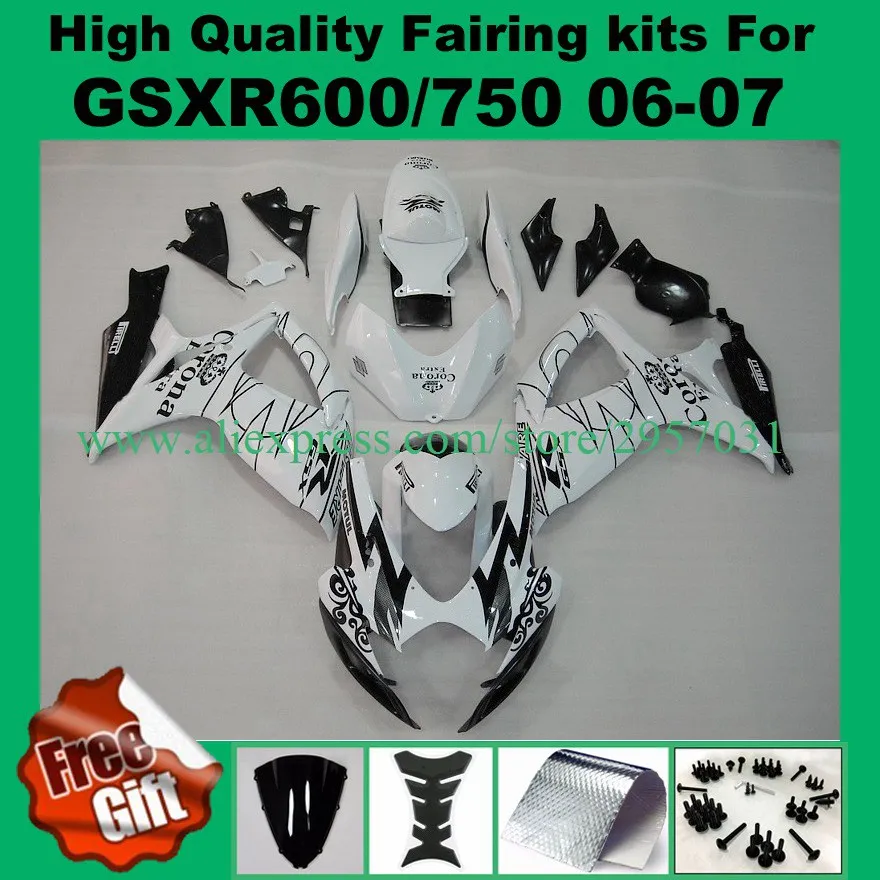 Fairing kits for SUZUKI 06 07 GSXR600 GSXR750 2006 2007 GSXR 600 750 K6 K7 fairings set white black 9gifts
Fairing kits for SUZUKI 06 07 GSXR600 GSXR750 2006 2007 GSXR 600 750 K6 K7 fairings set white black 9gifts
