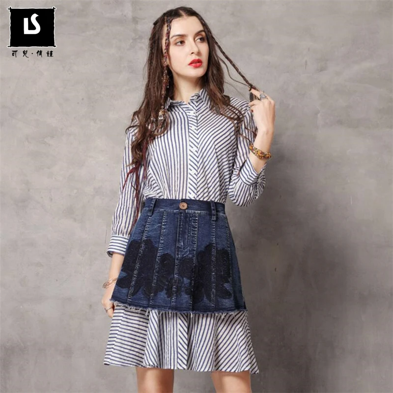 Spring Summer Two-piece Suit Striped Shirt Dress Women Elegant Vintage Party Loose Dress Casual Office Ladies Dresses Plus Size
Spring Summer Two-piece Suit Striped Shirt Dress Women Elegant Vintage Party Loose Dress Casual Office Ladies Dresses Plus Size