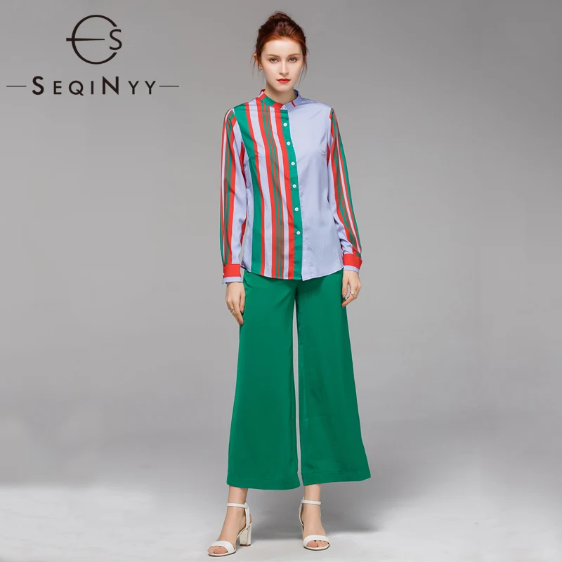 SEQINYY Fashion Set 2019 Summer Spring New Fashion Design Stripes Print Shirt + Green Loose Pants Casual Suit Women
SEQINYY Fashion Set 2019 Summer Spring New Fashion Design Stripes Print Shirt + Green Loose Pants Casual Suit Women