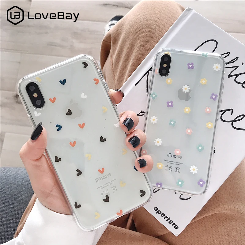 Мягкие прозрачные чехлы Lovebay с цветочным принтом в виде сердечек для iPhone 11 12 13 Pro Max