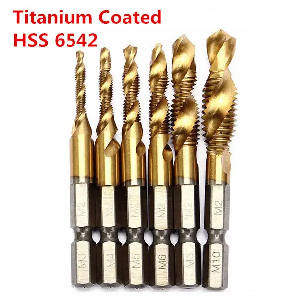 6pcs/lot M3-M10 Combination Drill Tap Bit Set HSS 6542 Titanium Coated Deburr Countersink Bits
6pcs/lot M3-M10 Combination Drill Tap Bit Set HSS 6542 Titanium Coated Deburr Countersink Bits