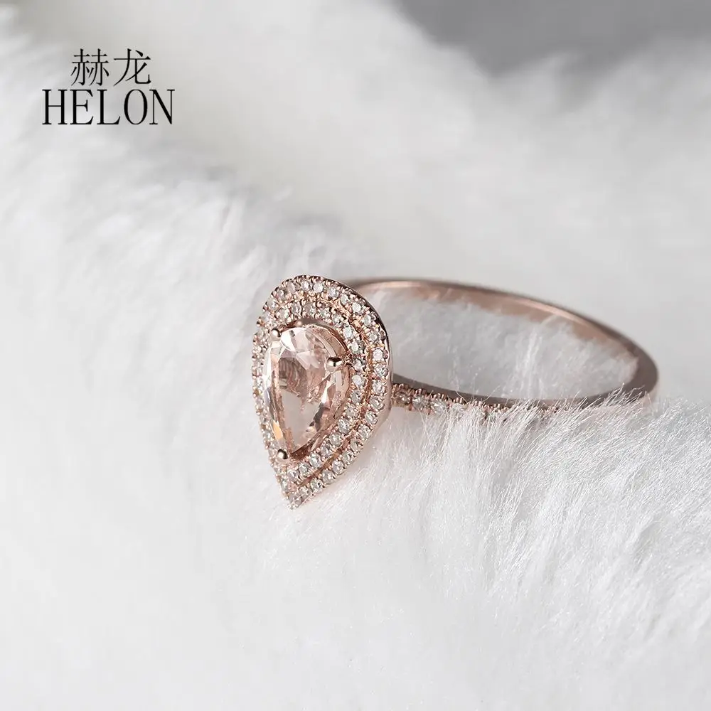 HELON Solid 18k Rose Gold Certified Pear Cut 0.6ct Natural Morganite Ring SI/H Two Halos Natural Diamond Engagement Wedding Ring
HELON Solid 18k Rose Gold Certified Pear Cut 0.6ct Natural Morganite Ring SI/H Two Halos Natural Diamond Engagement Wedding Ring