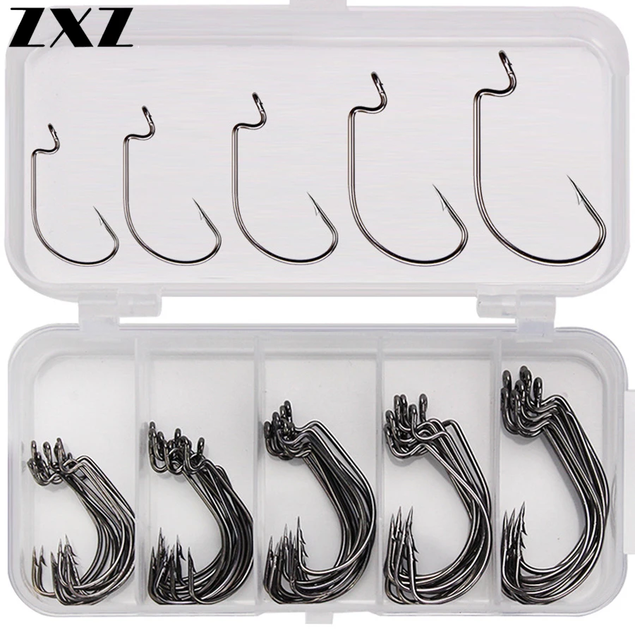 50pcs High Carbon Steel Fishing Crank Hooks Set 5 Size 1# 2# 1/0# 2/0# 3/0# Soft Bait Fish Hook Fishhook Tackle with Storage Box
50pcs High Carbon Steel Fishing Crank Hooks Set 5 Size 1# 2# 1/0# 2/0# 3/0# Soft Bait Fish Hook Fishhook Tackle with Storage Box