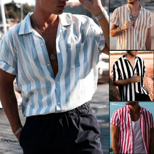 Mens Short Sleeve Button Down Shirts Tops Striped Turn Down Collar Slim Fit Casual Stylish Shirts
Mens Short Sleeve Button Down Shirts Tops Striped Turn Down Collar Slim Fit Casual Stylish Shirts