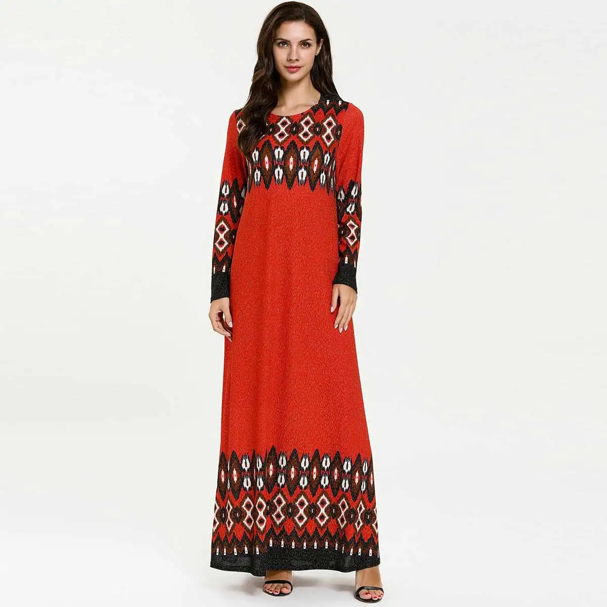 Женское Трикотажное макси-платье с цветочным принтом свободное мусульманское