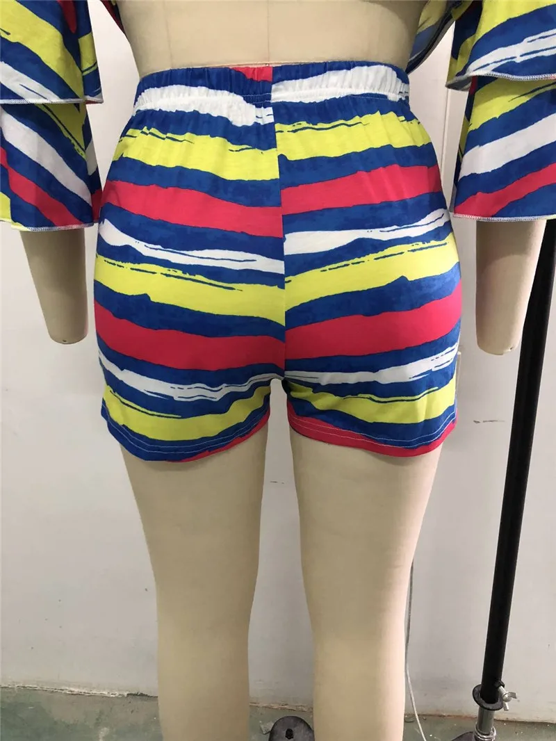 2018 Sexy Autumn Two Piece Outfits Women Slash Neck Petal Sleeve Striped Printed Top and Shorts Set Casual 2 Piece Matching Set
2018 Sexy Autumn Two Piece Outfits Women Slash Neck Petal Sleeve Striped Printed Top and Shorts Set Casual 2 Piece Matching Set