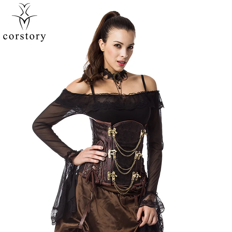 Corstory Retro Brown&Black Brocade Steel Boned Steampunk Underbust Corset Waist Trainer Gothic Corsets And Bustiers
Corstory Retro Brown&Black Brocade Steel Boned Steampunk Underbust Corset Waist Trainer Gothic Corsets And Bustiers