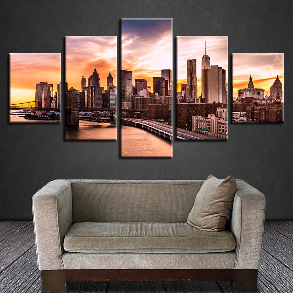 Canvas Painting Modular Art Living Room Wall Decor Prints 5 Pieces Beautiful Brooklyn Bridge City Sunset Scenery Pictures Frame
Canvas Painting Modular Art Living Room Wall Decor Prints 5 Pieces Beautiful Brooklyn Bridge City Sunset Scenery Pictures Frame