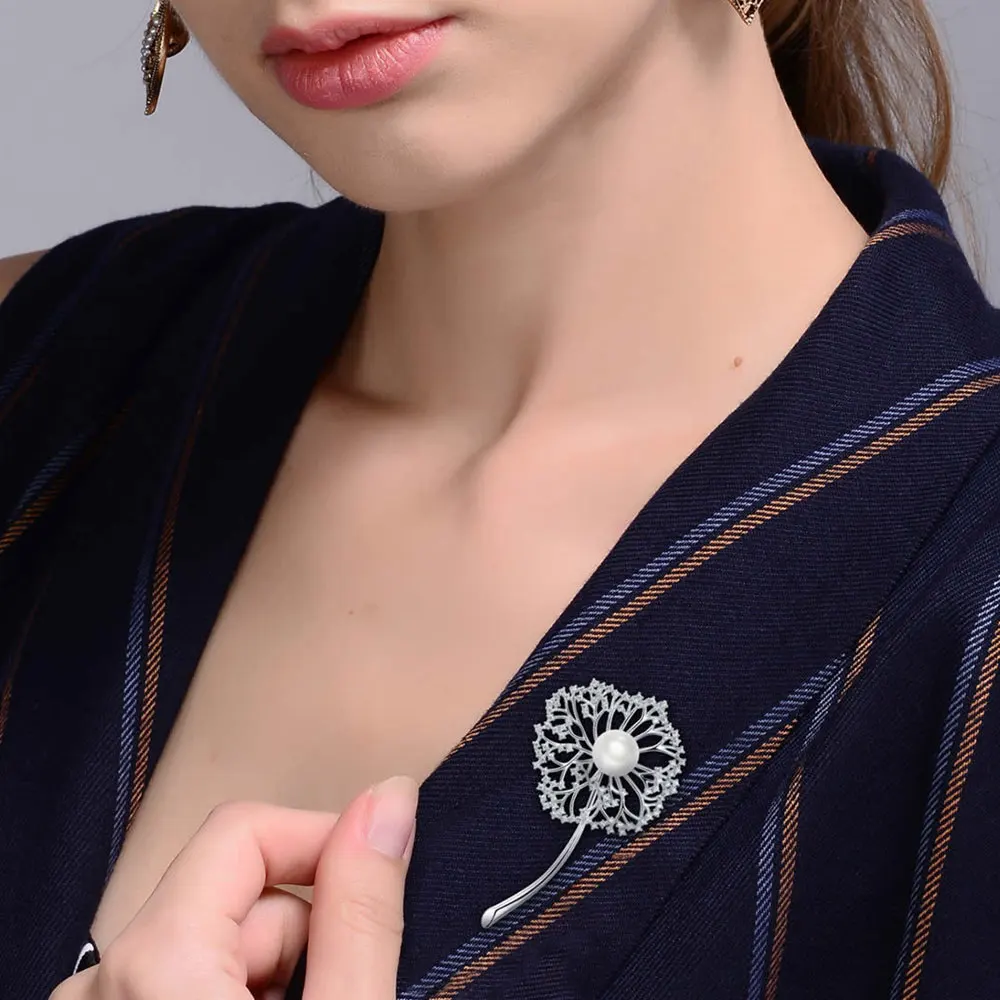 Женская брошка с искусственным жемчугом Viennois циркониевая брошка-шпилька