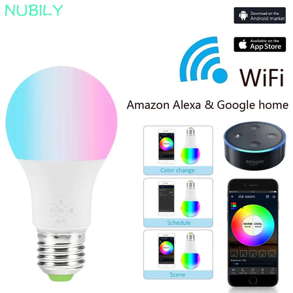 Фото WI FI светодиодные лампы E27 RGBW RGB CCT Смарт Wi Fi затемненный лампа 4 5 W 6 Вт Alexa Google Home с